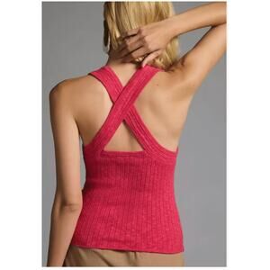 Pilcro‎ Tank Top Womens Small Pink Knit Cross Back Square Neck Anthropologie